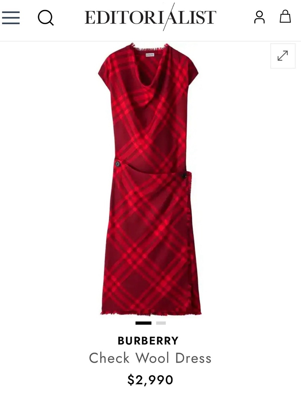 Burberry Red Plaid Cowl-Neck Midi Dress - Picture 5 of 11